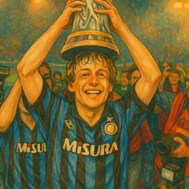 Jurgen Klinsmann after winning the UEFA Cup with Inter Milan